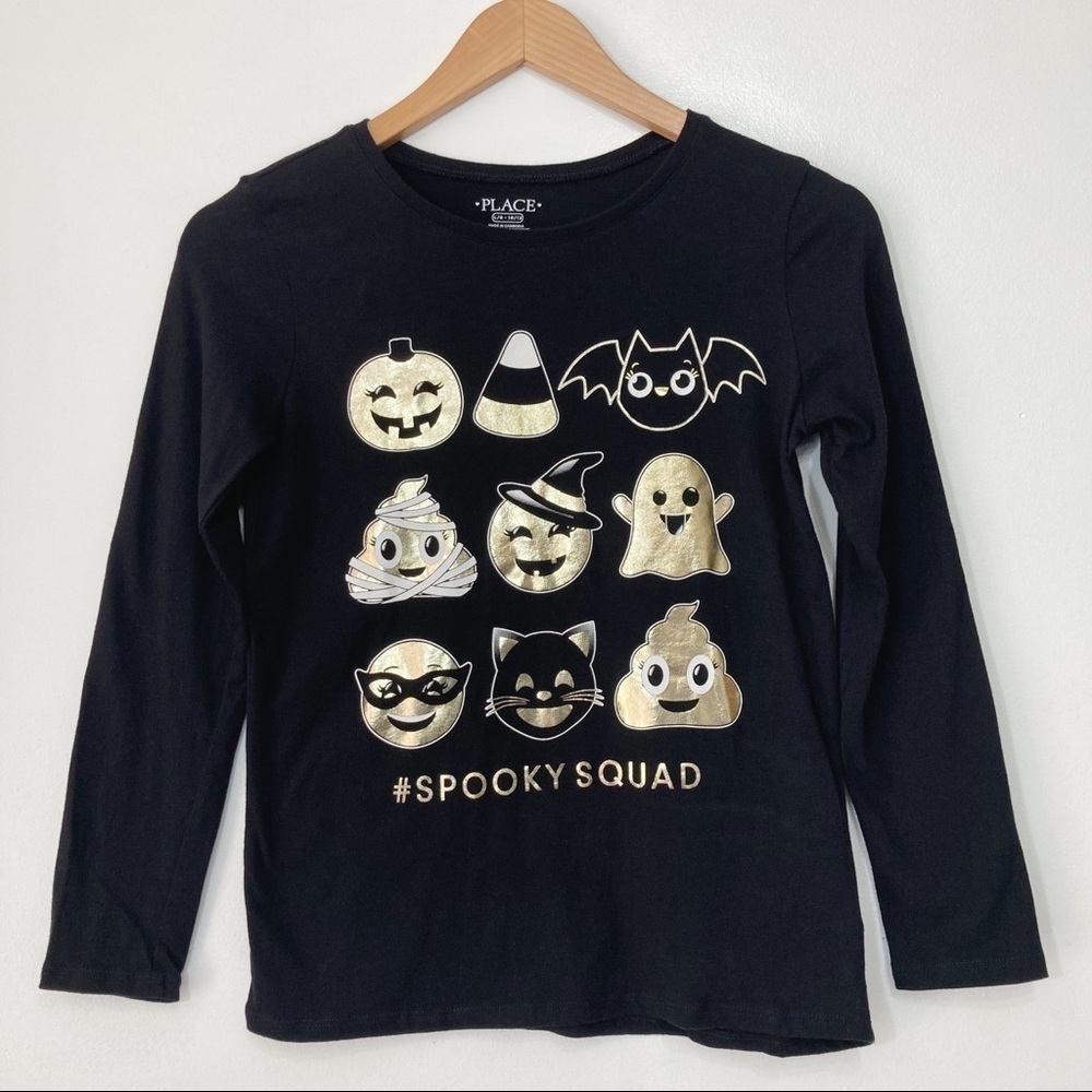 The Children's Place Girls Black Crewneck Halloween T-Shirt Size L (10-12)
